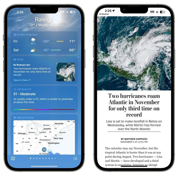 抱由镇苹果14维修分享iPhone 14手机如何看天气时顺带看新闻 