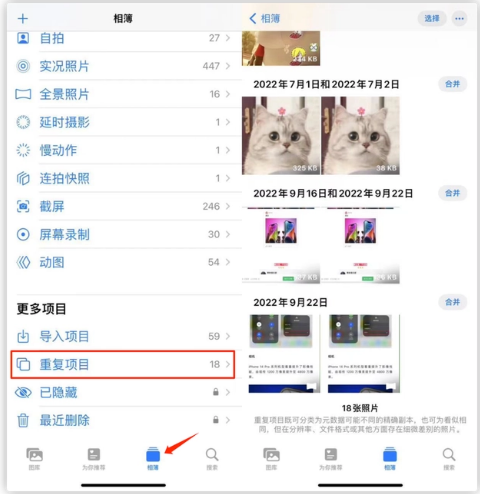 抱由镇苹果手机维修分享iOS 16 中相册重复项目功能使用方法 