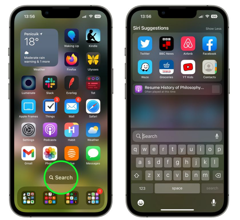 抱由镇苹果手机维修分享升级到 iOS 16 后，如何删除主屏幕上的搜索按钮 