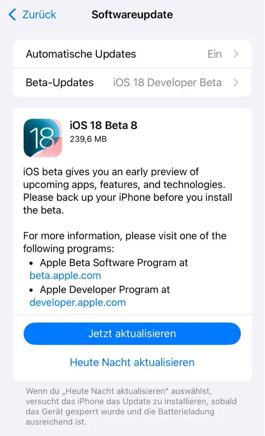 抱由镇苹果手机维修分享苹果 iOS / iPadOS 18 开发者预览版 Beta 8 发布 